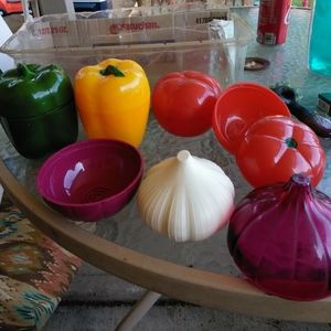 Plastic veggie holder containers. Comes with 5 hol